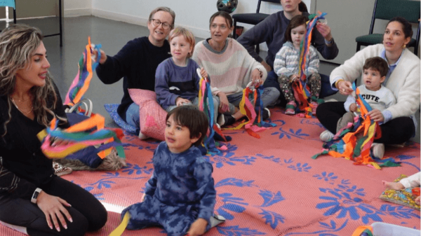 Mainly Music session on the mat with ribbons