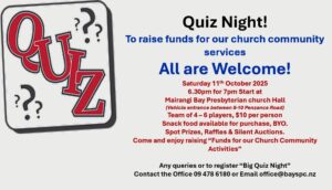 Quiz Night at the church on Saturday 11-Oct-2025